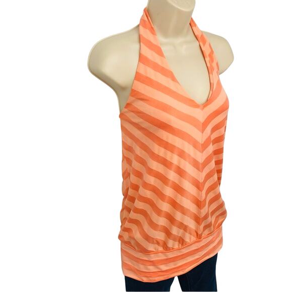 Ella Moss Orange Peach Creamsicle Chevron Stripe Halter Top Retro and Playful - Picture 3 of 16